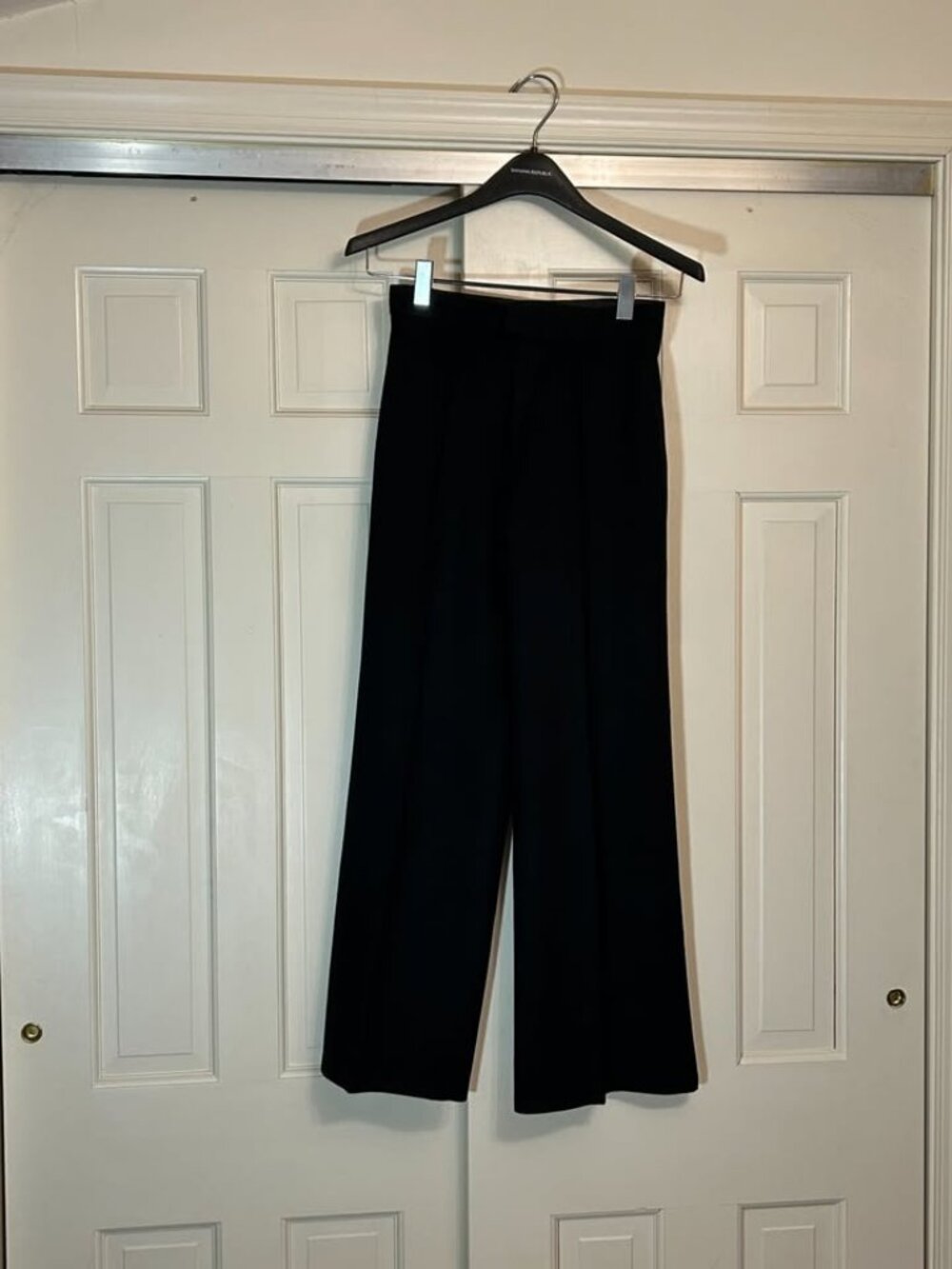 Vintage, 60s, Black, Wide-Leg, Wool Tab-Front Women's Trousers